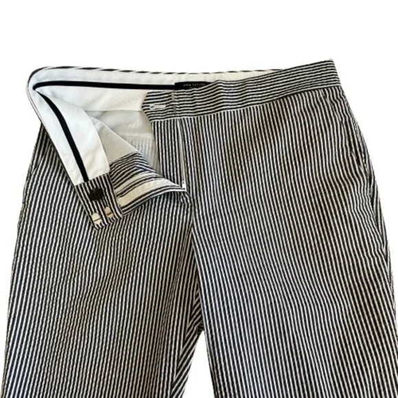 Ann Taylor Women' 6 Devin Fit Blue & White Striped Seersucker Cotton Capri Pants - Picture 4 of 13